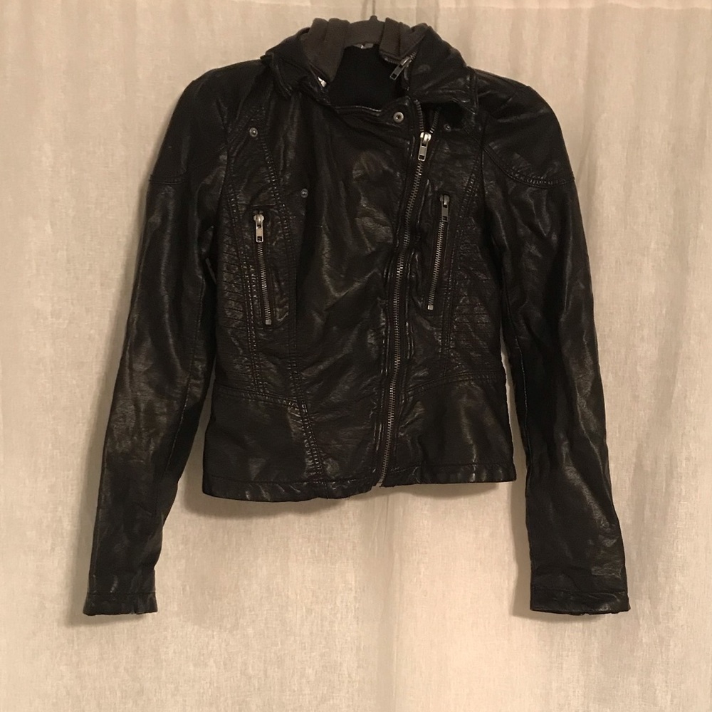 Free People Vegan Leather Hooded Jacket